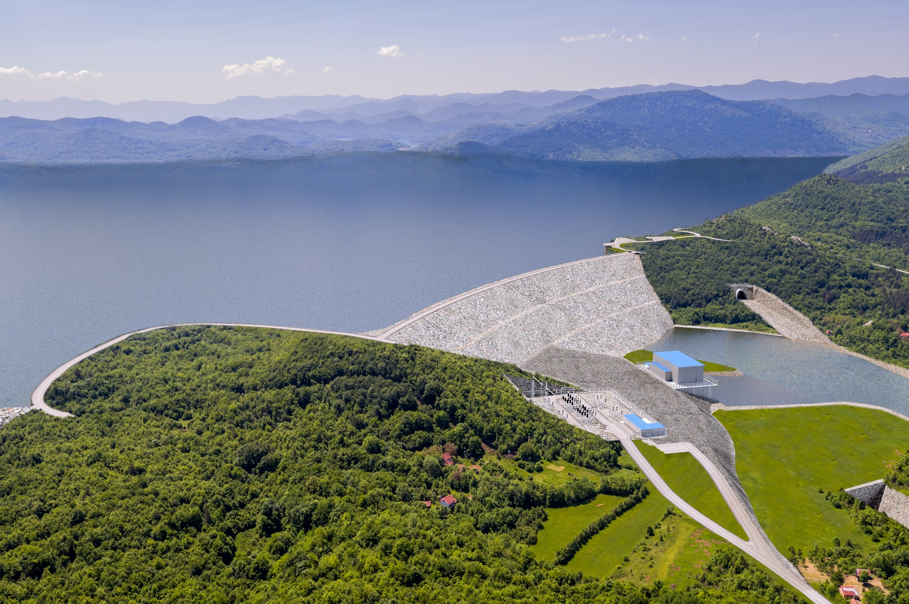 Vizualizacija buduće brane i Hidroelektrane Kosinj